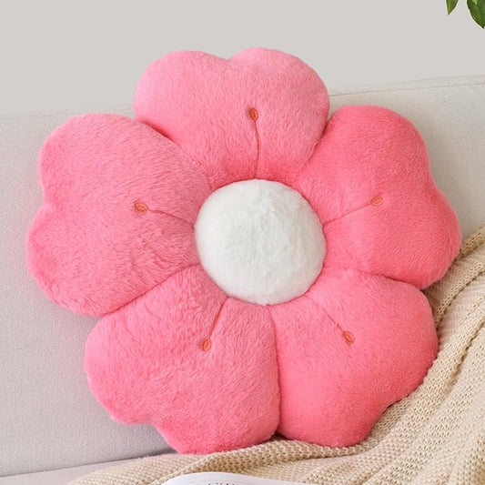 Flower Shaped Pillow, Cute Decorative Throw Pillows with Soft Artificial Rabbit Fur for Couch Bed Chair Floor, Christmas Pillow Seating Cushions with Room Décor for Bedroom (19.6 Inches, Rose Pink)