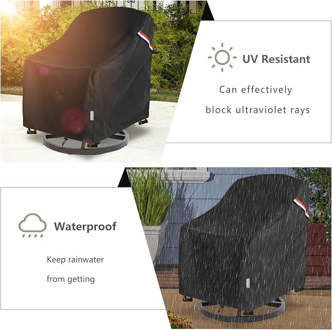 Patio Chair Covers Waterproof Heavy Duty Patio Furniture Covers, 37W x 40D x 36H Inches Swivel Outdoor Chair Cover 2 Pack (Black) - Image 6