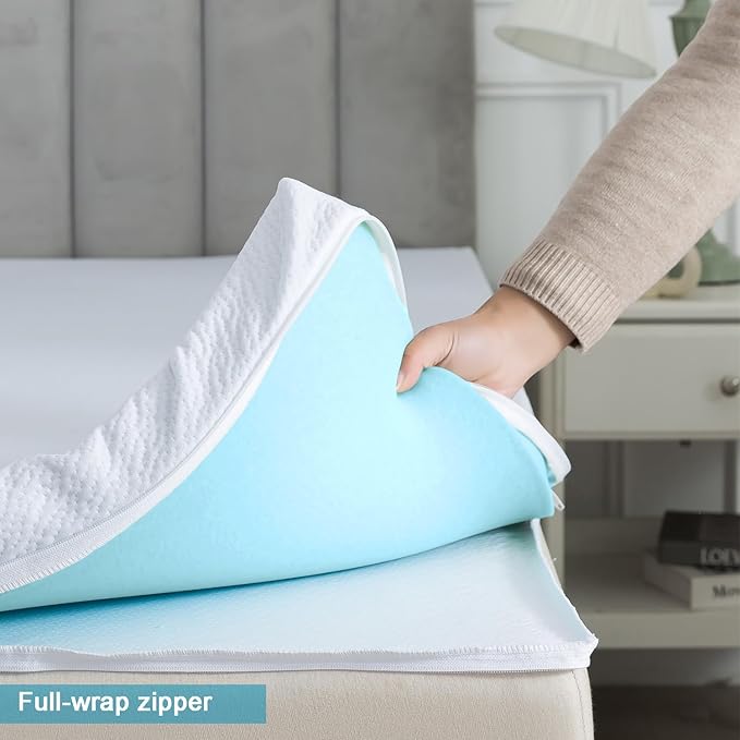 SHOUREN Mattress Topper Cover Only Queen, 2-3 Inch Zippered Mattress Topper Protector with Adjustable Straps, Ultra Soft Breathable Washable Encasement, Secure Fit, White