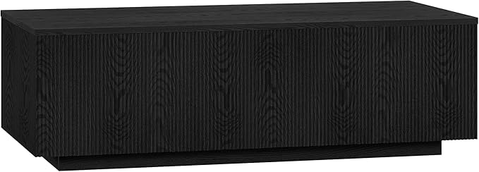 Henn&Hart 48" Fluted Rectangular Low-Profile Coffee Table with Ribbed Sides for Living Room, Family Room, or Office, Natural Black