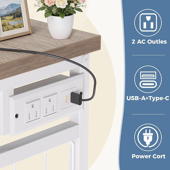 DUMOS Dresser for Bedroom with Hanging Rack, 6 Drawer Fabric Dresser with Charging Station and LED Lights, Closet Organizer & Storage Tower for Living Room, Entryway, Apartment, Oak Greige - Image 7