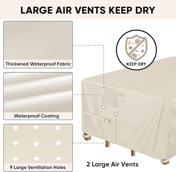 BALEINE Patio Furniture Covers, Outdoor Furniture Covers Waterproof, Heavy Duty Oxford Patio Table Cover for Outdoor Table, Chair, Sofa, Desk (Beige 128"L×83"W×30"H) - Image 5