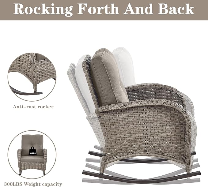 Belord 5 Piece Patio Rocking Chairs Furniture Set - Outdoor Wicker Furniture with Ottomans and Side Table, Rattan Conversation Bistro Set for Balcony Deck Porch
