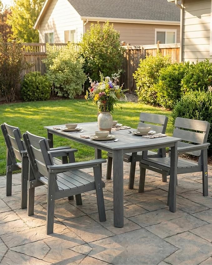 Outdoor Patio Dining Chair Set of 2, All-Weather Patio Chairs with Armrests, Ergonomic Design, Ideal for Garden, Poolside, Backyard, Deck, Dark Gray - Image 6