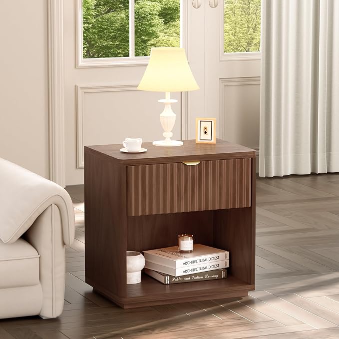 Night Stand, Nightstand with Drawers Bedside Table End Table, Modern Fluted Nightstand Bed Side Table for Bedroom Living Room (Brown) - Image 6