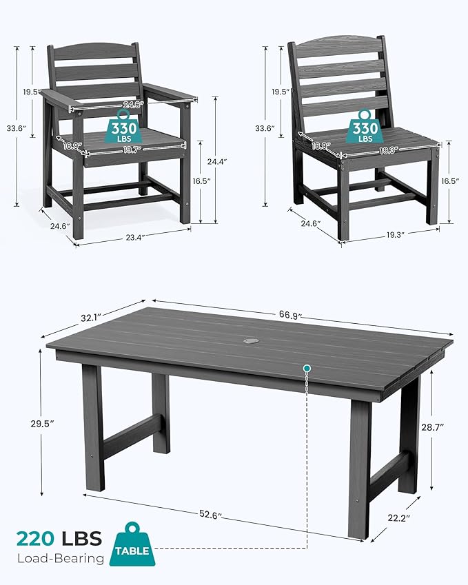 SERWALL Patio Dining Sets for 10 Person, HDPE Dining Set with 2 Tables, 8 Armless Chairs and 2 Armed Dining Chairs, Gray - Image 3
