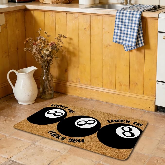 Black Lucky 8 Ball Faux Coir Door Mat Doormat for Front Door Indoor Outdoor Porch Entrance Entryway Outside Inside, Trendy Preppy Girly Y2k Welcome Mat, 17x30 Inches - Image 6