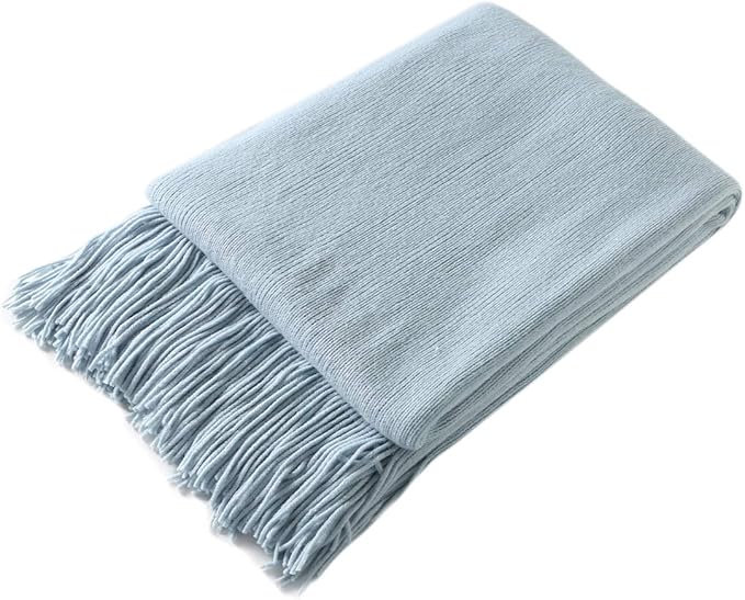 Homiest Decorative Knitted Throw Blanket with Fringe Soft & Cozy Tassel Blanket for Couch Sofa Bed (Pale Blue,50x60)
