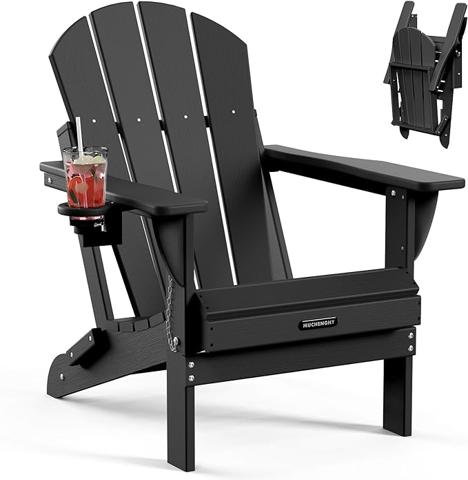 MUCHENGHY Folding Adirondack Chairs Patio Chairs Outdoor Adirondack Chair Weather Resistant Chair for Patio, Outside, Deck, Backyard, Fire Pit Chair, Campfire Chairs (Black) by MUCHENGHY