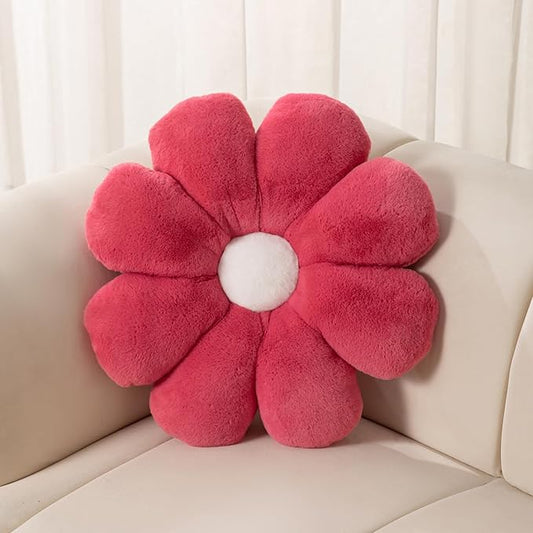 FIONOUT Soft Rose Red Flower Throw Pillow 17.7" - Aesthetic Daisy Shaped Floor Cushion, Plush Decorative Pillow for Bed, Couch, Sofa, Girls Room, Bedroom & Home Decor