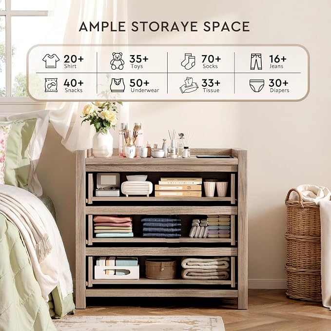 LGHM Large Night Stand with 3 Drawers, Nightstand for Bedroom with Type-C Charging Station, Boho Bed Side Table with Drawers,30" W End Table for Bedroom, Living Room,Natural - Image 6