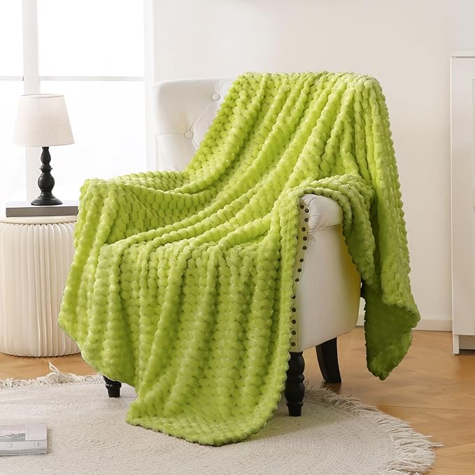 Bnuitland Fruit Green Flannel Throw Blanket (50X70 inches), 300 GSM Fleece Cozy Warm Soft Home Decor Lightweight Bed Sofa Blanket for Adults, Suitable for All Seasons.