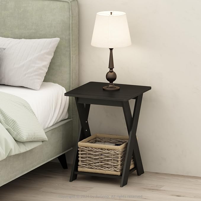 Furinno TIDUR Night Stand, Open Shelf Design X-Legs Nightstand, Criss-Crossed Bedside Table, End Table, Side Table, for Bedroom, Closet, Dorm, Espresso by Furinno-FitsYourSpaceFitsYourBudget