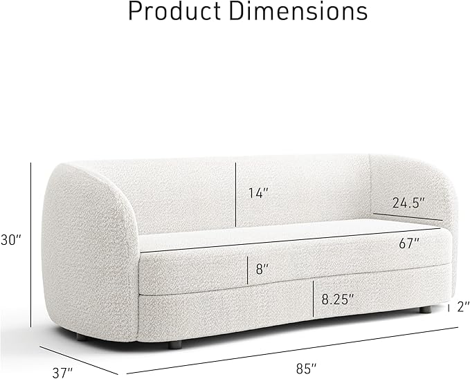 Furniture of America Nimiane Modern Boucle Sofa with Curved Arms and Wooden Legs, Comfy Fabric Upholstered 3 Seater Couch for Living Room, Bedroom, Home Office, Off-White