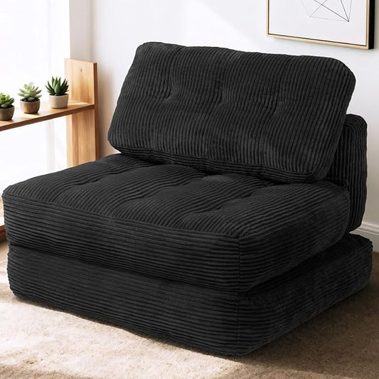 Art3d Folding Sofa Bed, Convertible Sleeper Sofa Bed with Pilow & Back Support, 3 in 1 Long Futon Boneless Couch, Comfy Floor Couch for Living Room, Bedroom, Black