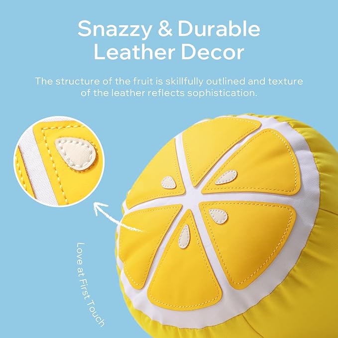 Phantoscope Fruit Outdoor Shaped Pillow Series Lemon Shaped Waterproof Outdoor Throw Pillow with Leather Decorative, Cushions for Fun Home Decor for Patio, Pool, Yellow and White, 12 x 10 inches