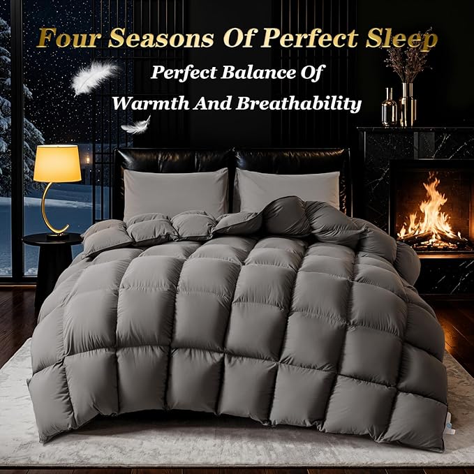 75% Canadian Goose Down Comforter King Size, Ultra Soft 100% Cotton Fabric, 850 Fill Power All Season Duvet Insert, Hotel Luxury Bedding Comforters (Dark Gray,106"x90")