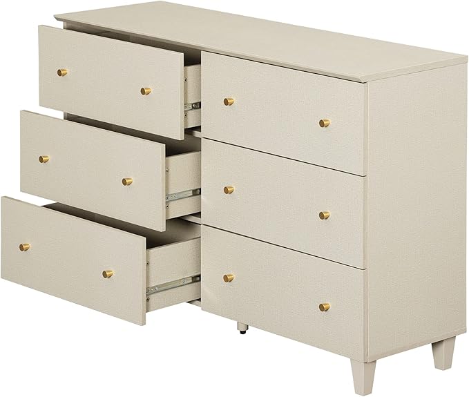 WAMPAT Dresser and Nightstand Set of 2, 47.2 Inches Wood Dresser with 6 Drawers, 1 Piece Nightstand with Drawers and Charging Station, Bedroom Furniture Set, Beige