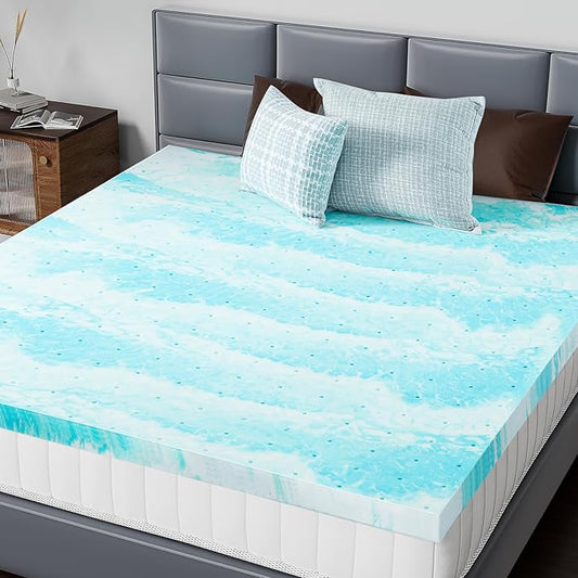 DUMOS Mattress Toppers Memory Foam California King, 4 Inch Thick Bed Topper Pad Cooling Gel Infused Soft Comfy Breathable for Sleeper Sofa Couch RV Camper, CertiPUR-US Certified, Blue