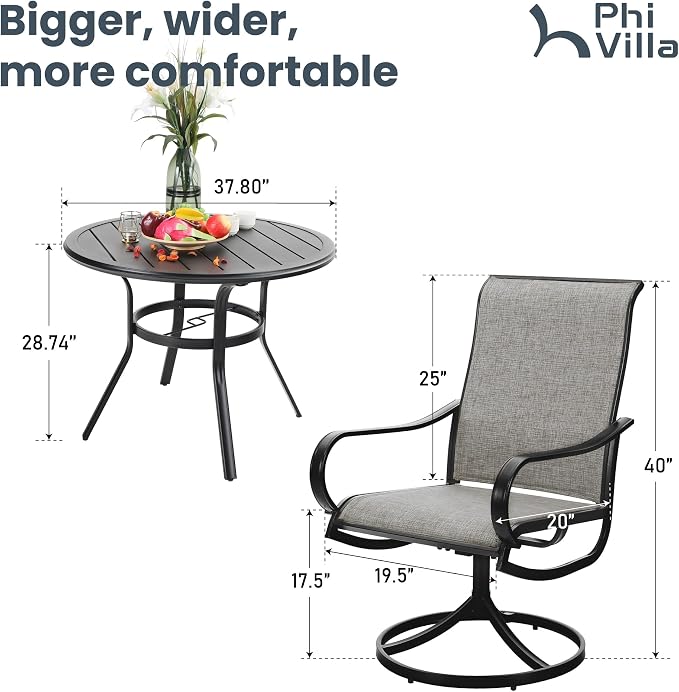 PHI VILLA 5 Piece Patio Dining Set, 4 Swivel Patio Chairs and 1 Round Metal Table with 1.57" Umbrella Hole, All Weather Resistant for Lawn Garden - Image 6