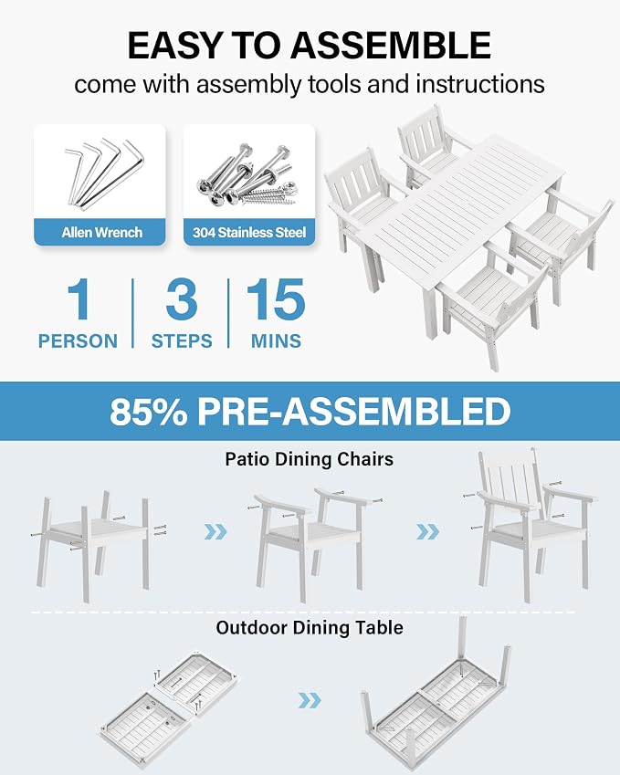 YEFU Patio Dining Chairs Set of 4: All Weather Outdoor Dining Chairs with Wide Curved Seat and Backrest - Outdoor Furniture Plastic for Outside Backyard/Garden/Porch/Deck 350lbs Capacity White - Image 2