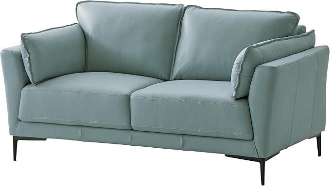 Acme Mesut Leather Upholstered Loveseat in Light Blue and Black