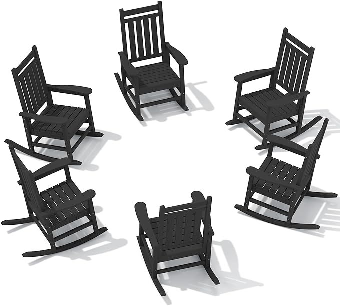 SERWALL HDPE Outdoor Rocking Chair Set of 6, Patio Rocking Chairs for Adults, All Weather Outdoor Rockers for Lawn, Black by SERWALL