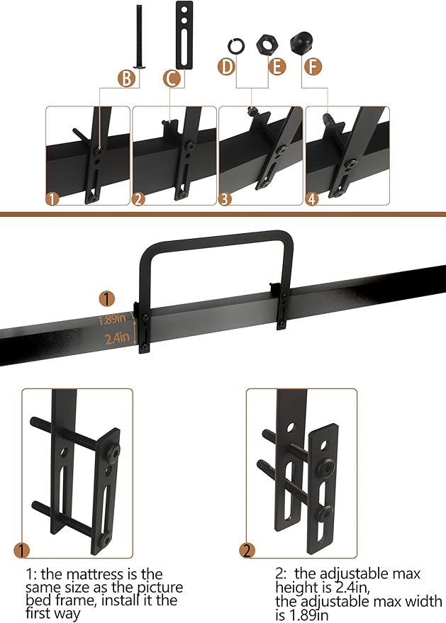 Metal Bed Frame Mattress Slide Stopper(H5.2) 4Pcs Keeping Mattress from Sliding for Foot of Adjustable Beds