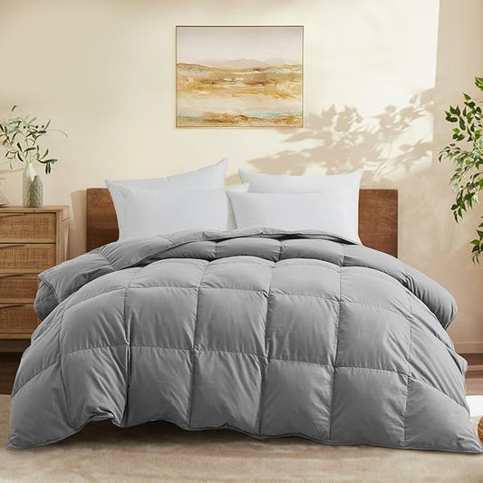 Joysoul Twin Size Down Comforter - All Season Ultra Soft Goose Down & Feather Fiber Fill, Luxury Hotel Dark Gray Duvet Insert with Corner Tabs (68" X 88")