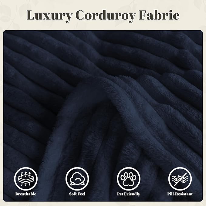 75" Cloud Loveseat Sofa, 26" Deep Seat Boneless Couches for Living Room, Modern 3 Seater Sofa with Throw Pillows, Corduroy Compression Sofa in Box, No Assembly Couch for Bedroom, Dorm, Dark Blue