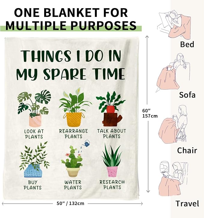 Plant Lover Gifts for Women Men, Gardening Gifts for Women Men, Flannel Soft Blanket Decor, Plant Lady Mom Gift Ideas, Gardener Gift for Birthday Mothers Day Christmas - 50x60 inches