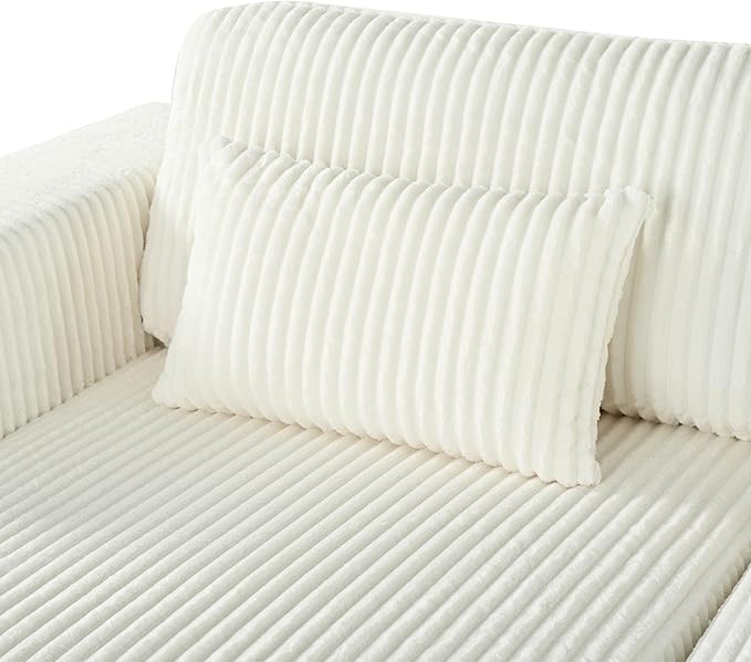 86-Inch Fluffy Corduroy Boneless Sleeper Daybed Loveseat Double Recliner Chaise Lounge Sofa Couches, Floor Cloud Sofa Chaise W/4 Pillows for Home Apartment Living Room