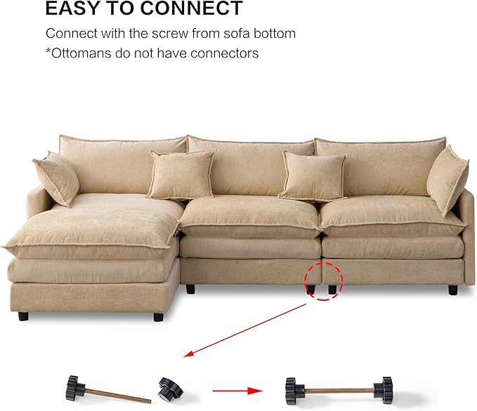 105" Oversized Modular Cloud Sectional Sofa Free Convertible L-Shaped Corner Sectional with Movable Ottoman, Chenille Upholstered Multiple Cushions Cloud Sofa Couches | Easy to Assemble