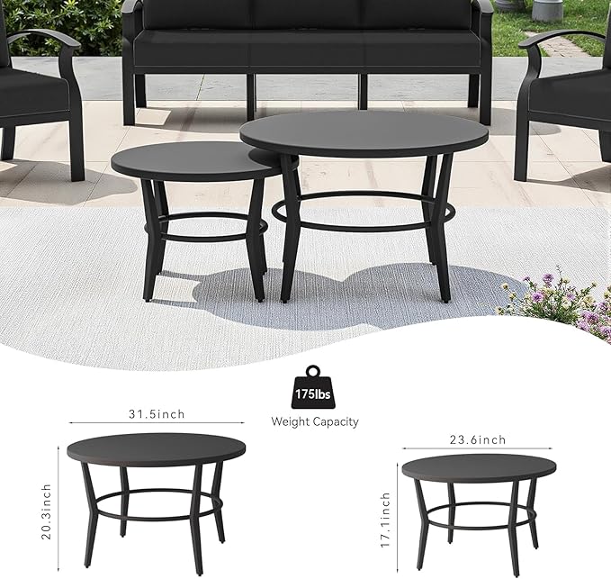 Aluminum Patio Furniture Set with 2 Round Coffee Tables, 5 Seats Outdoor Patio Conversation Sets w/5.1" Cushions,Patio Conversation Sets for Garden, Backyard, Porch-Black