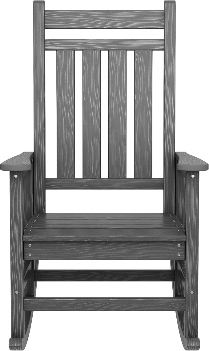 SERWALL Outdoor Rocking Chair Set of 2, HDPE Rocking Chairs for Adult, All Weather Porch Rockers for Lawn Garden, Grey - Image 8