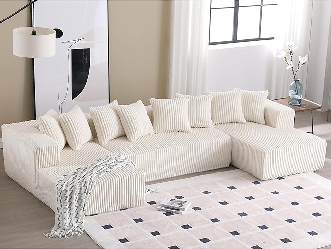 133" Oversized U-Shaped Modular Sectional Sofa, No Assembly Required Floor Couch, Memory Foam Cloud Sofa with 11 Lumbar Pillows, Corduroy Upholstery | Breathable material, Non-Slip, Wider Armrest