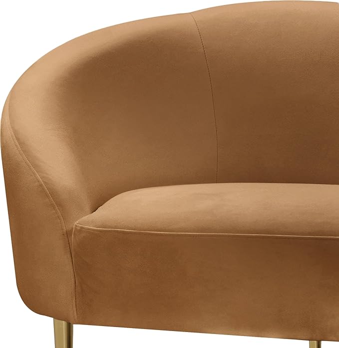 Meridian Furniture 659Saddle-L Ritz Collection Modern | Contemporary Upholstered Loveseat with Rich Saddle Velvet, Gold Metal Legs, Curved Contemporary Design, 67" W x 31.75" D x 30.5" H, Saddle