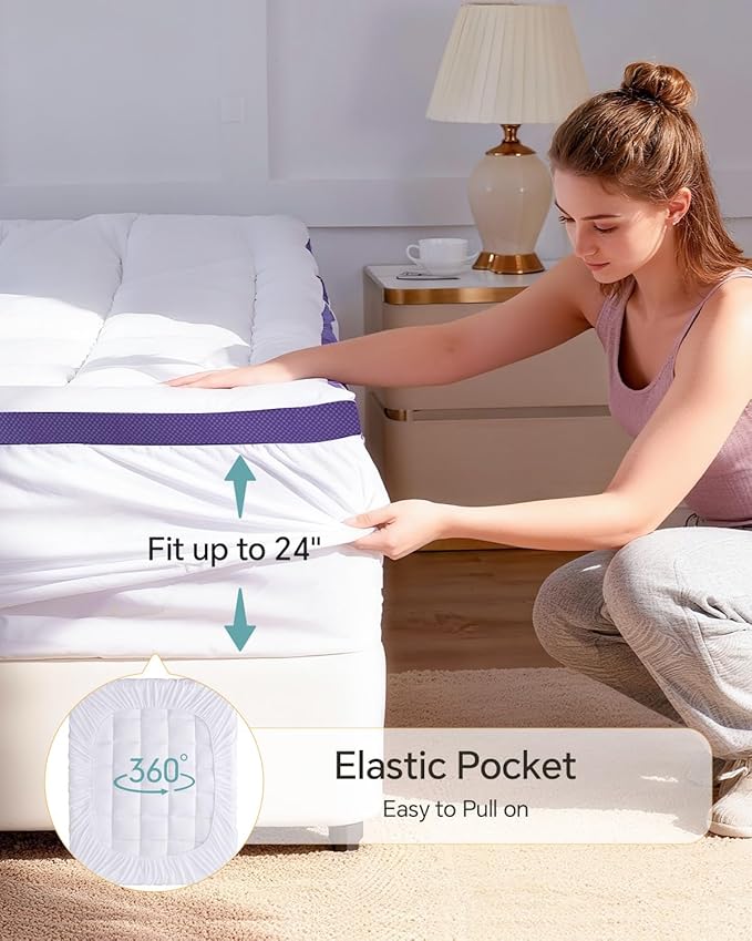 ChiXpace Dual Layer 4 Inch Memory Foam Mattress Topper Twin - 2 Inch Gel Memory Foam and 2 Inch Pillow Top Mattress Pad, 7-Zone Egg Crate Twin Size Mattress Topper(White)