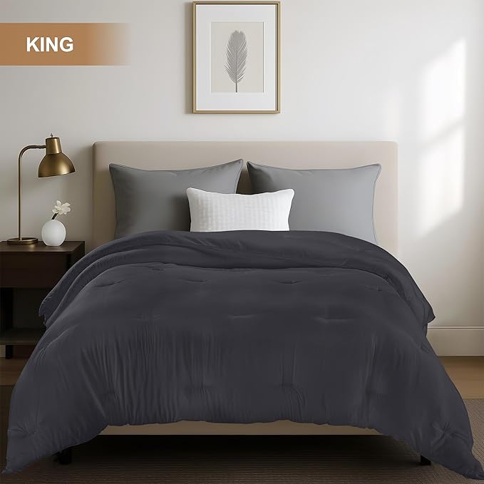 Utopia Bedding Comforters King Size, All Season Duvet Insert, Down Alternative King Comforter with Corner Tabs, Machine Washable Bed Comforter 90 x 102 Inches (Grey)