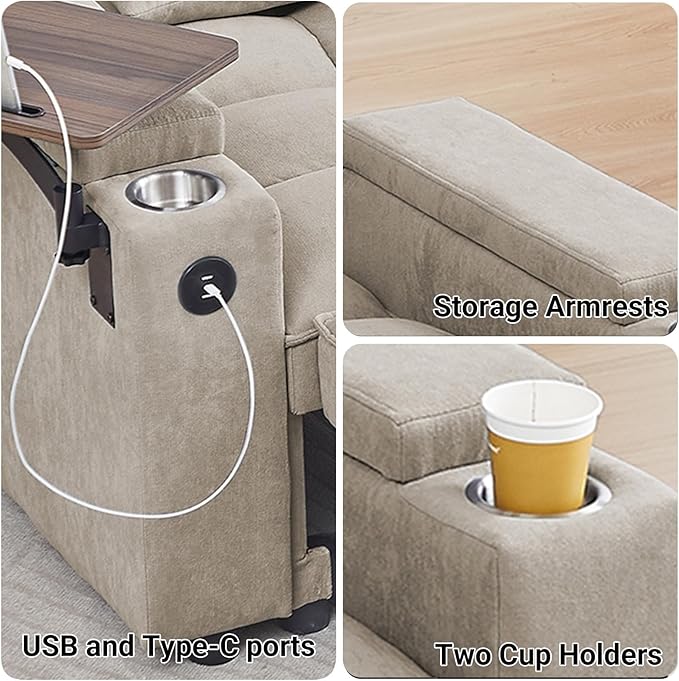 Rovibek 3 in 1 Sofa Bed, 65 Inch Convertible Pull Out Couch with USB and Type-C Ports, Loveseat Sleeper Bed with Small Table, 3 Level Adjustable Backrest for Living Room, Khaki