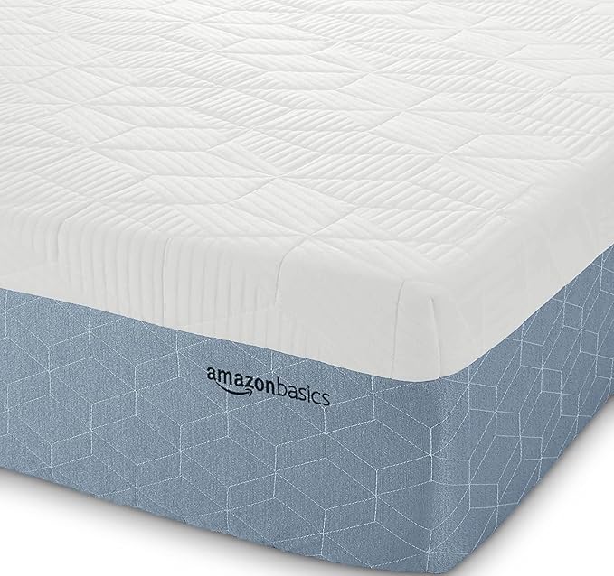 Amazon Basics Cooling Gel Memory Foam Mattress, Medium Firm, CertiPUR-US Certified, Full Size, 75 x 54 x 12 inches, White/Gray