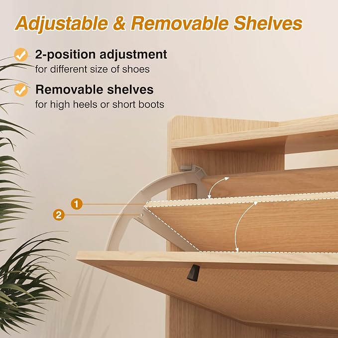AVZEAR Narrow Shoe Storage Cabinet with 3 Flip Drawers, Freestanding Shoe Organizer Wooden Closed Shoe Rack, Slim Shoe Cabinet Storage for Entryway, Hallway, Living Room (Natural) - Image 4