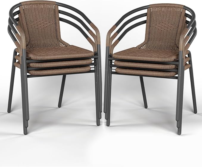 Amopatio Outdoor Dining Chairs Set of 6, Stackable Outdoor Patio Chairs, Rattan Patio Chairs Set of 6, for Porch, Deck, Yard, Garden, Poolside, Bistro, Restaurant, 6 Pack, Brown by Amopatio