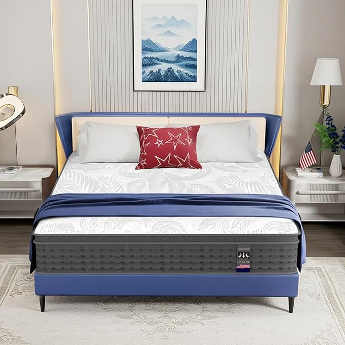 Queen Mattress 14" Hybrid Mattress - Medium-Plush Support - Made in USA - Individually Pocketed Coils & CertiPUR-US Foam - Fiberglass-Free - Bed in a Box