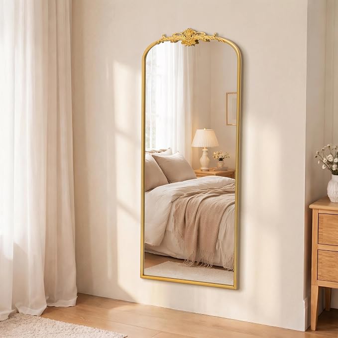 Besdomus Antique Full Length Mirror: 21"x56" French Gleaming Gold Arched Full Body Mirror - Floor Vintage Baroque Traditional Ornate for Entryway/Cloakroom/Bedroom - Home Decor for Interior Designers - Image 6