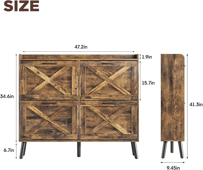 Maupvit Large Shoe Storage Cabinet with 4 Flip Drawers, Narrow Shoe Cabinet for Entryway with Wooden Legs, Freestanding Hidden Shoe Rack Organizer ＆ Metal Hinges, Rustic Brown - Image 2