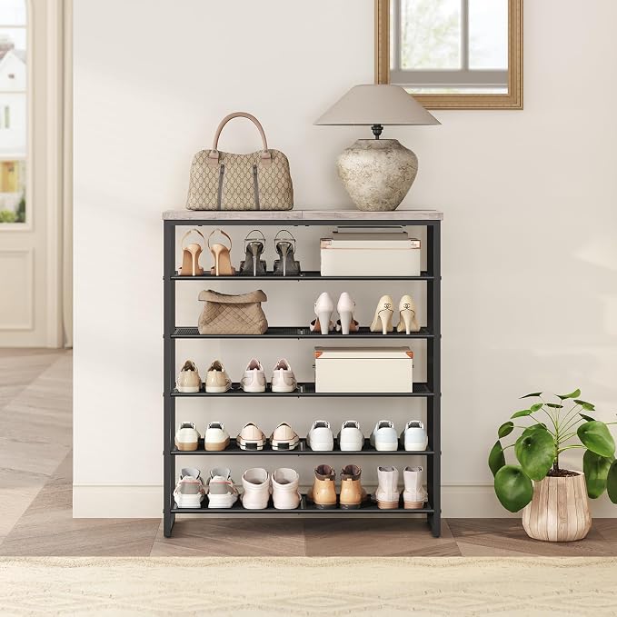 HOOBRO Shoe Rack, 6-Tier Shoe Organizer, for 18-24 Pairs of Shoes, Large Capacity Shoe Storage Shelf, for Entryway, Closet, Hallway, Dorm Room, Industrial, Greige and Black BG67XJ01G1 - Image 4