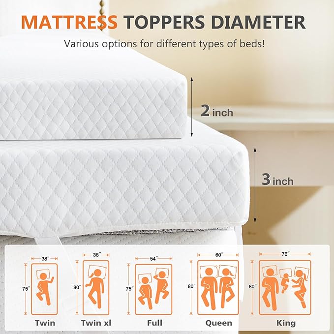 DUMOS 4 Inch Gel Memory Foam Mattress Topper Queen Size, Cooling Breathable Comfy Mattress Pad for Pain Relief, CertiPUR-US Certified (with Removable & Washable Cover)