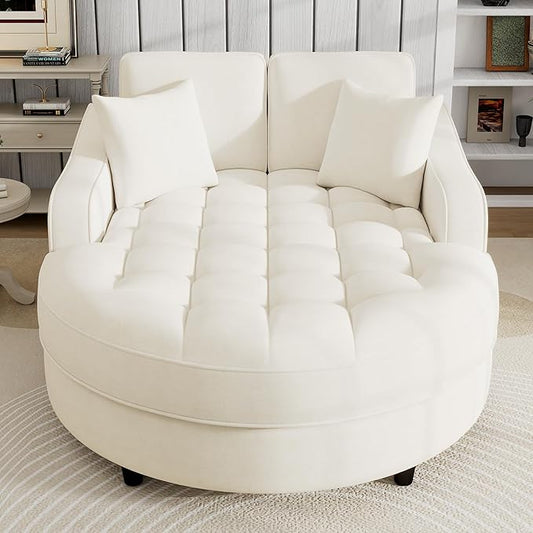55" Oversized Chaise Lounge Indoor Chenille Upholstered Cozy Lounger Sofa Bed Sleeper Couch Daybed , Extra Wide Deep Seat Padded Sofabed with 9" Thicked Cushions and Throw Pillows for Living Room