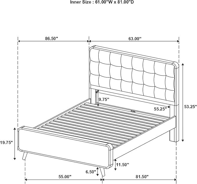 Coaster Home Furnishings Robyn Contemporary 4-Piece Bedroom Set Fabric Upholstered Queen Size Panel Bed Frame 53-inch Headboard Dark Walnut 205131Q-S4